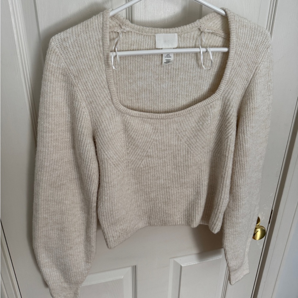 Cream Fine Rib Knit Sweater